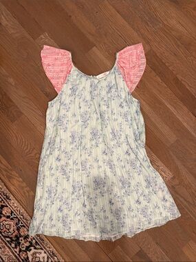 Love shack Fancy  Floral Sleeveless Dress with Pink Ruffle Shoulders